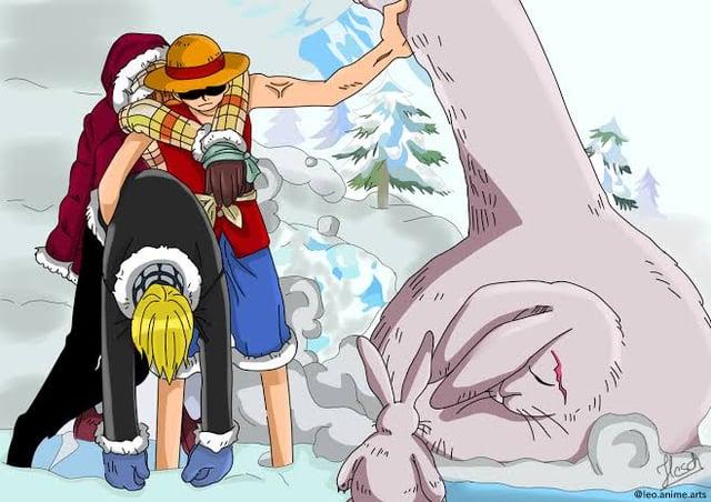 Luffy fighting a giant rabbit