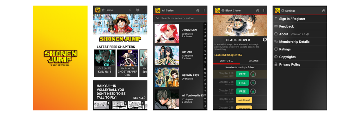 Shonen Jump App interface